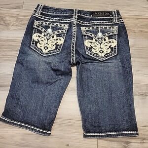 L.A. Idol Jeans Shorts Womens 9 31x12 Blue Denim Embroidered Distressed Jeweled
